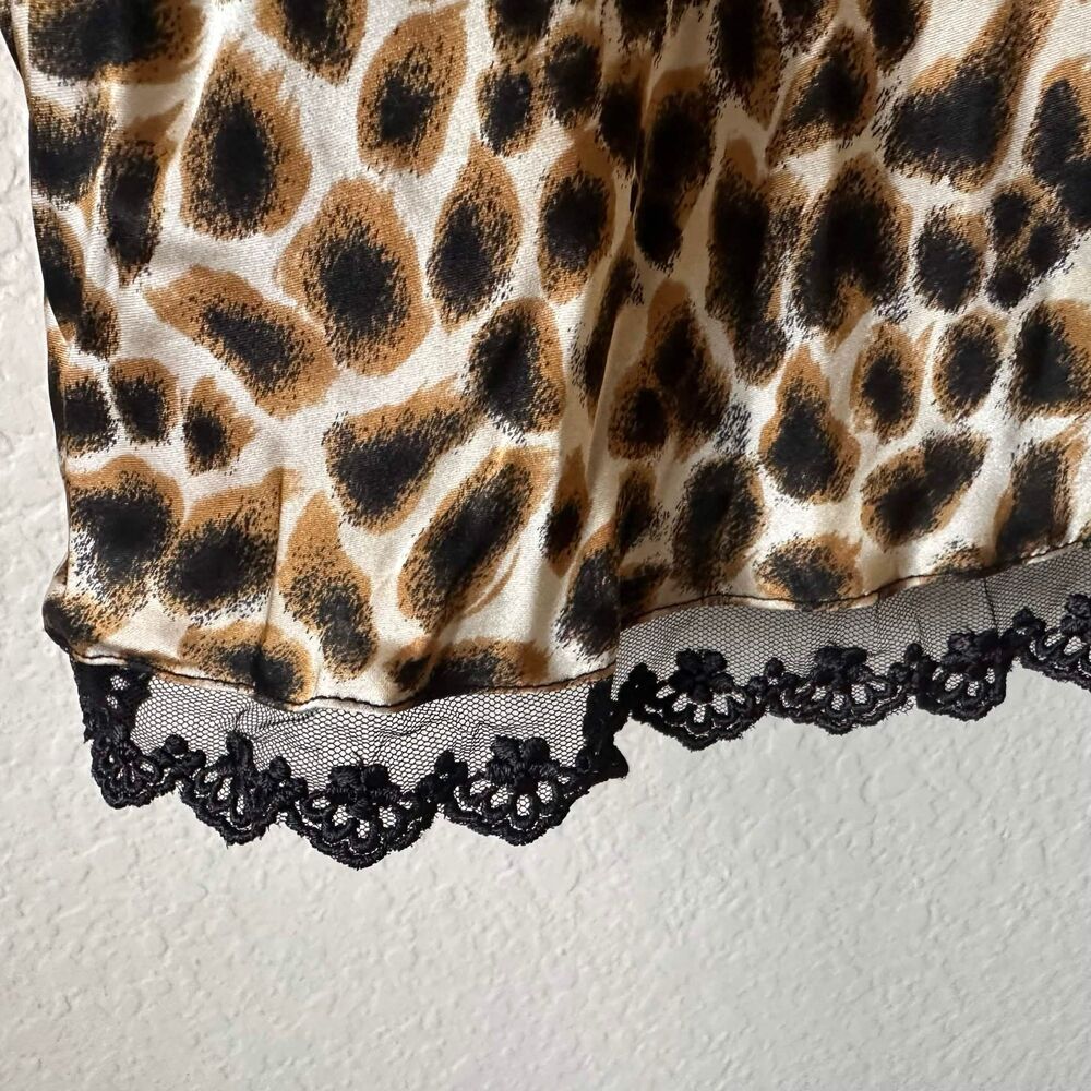 Vintage Y2K Silkscreen 100% Silk Leopard Print Lace Trim Cami Large Whimsigoth - Picture 6 of 7